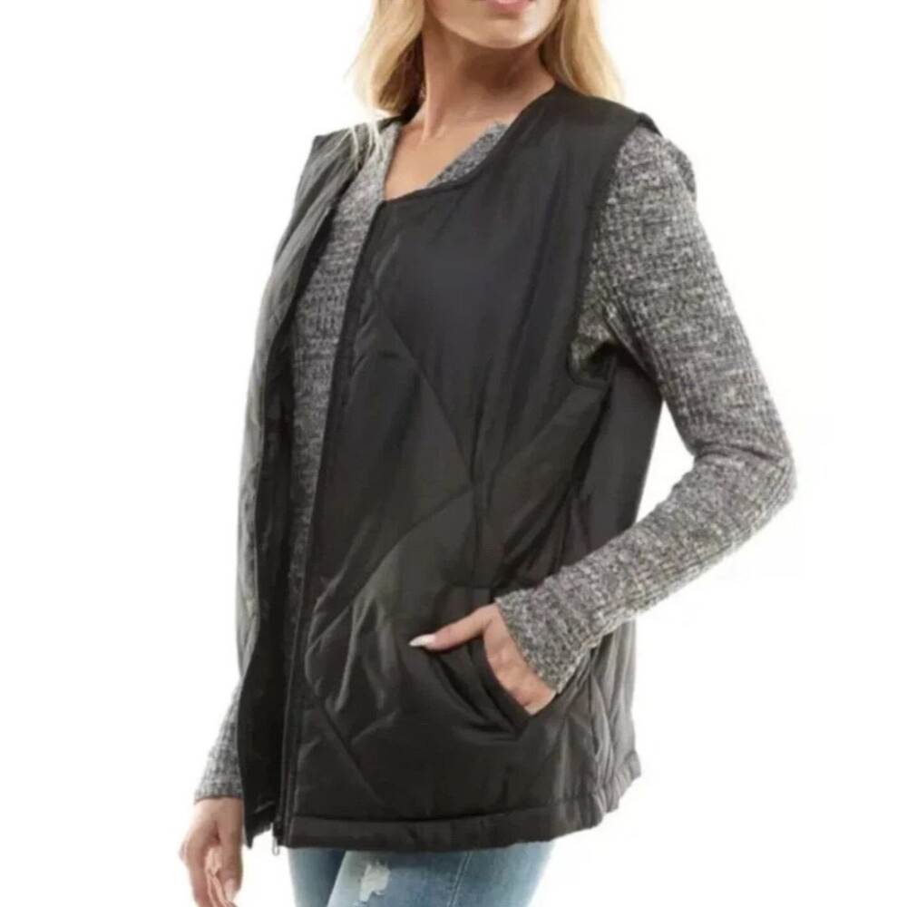 Socialite Womens Vest Black Lightweight Full Zip Quilted Casual Size L/XL